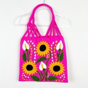 Embroidered Hammock floral hot pink tote bag